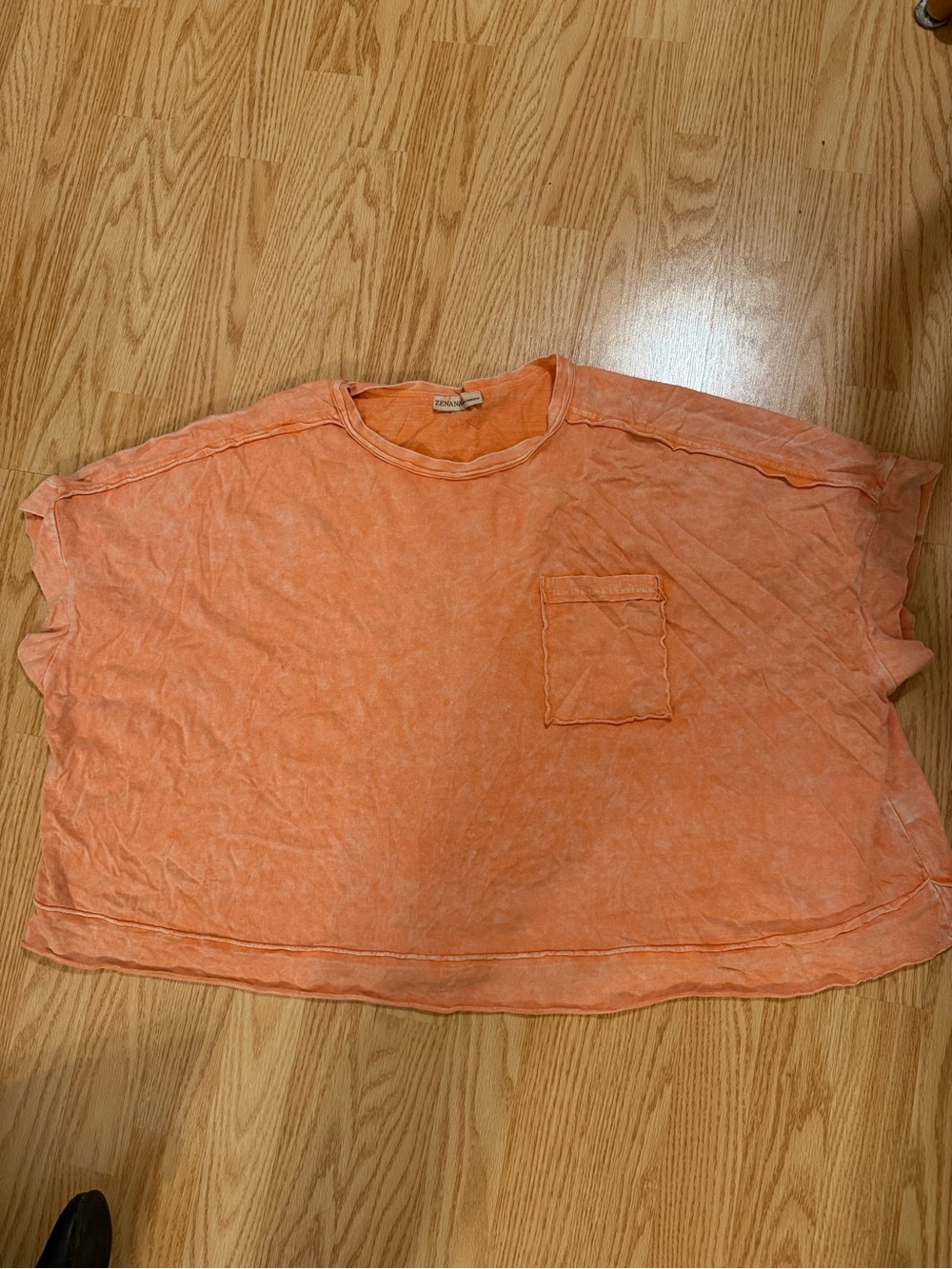 Zenana Mineral Washed Orange Cropped Pocket Tee